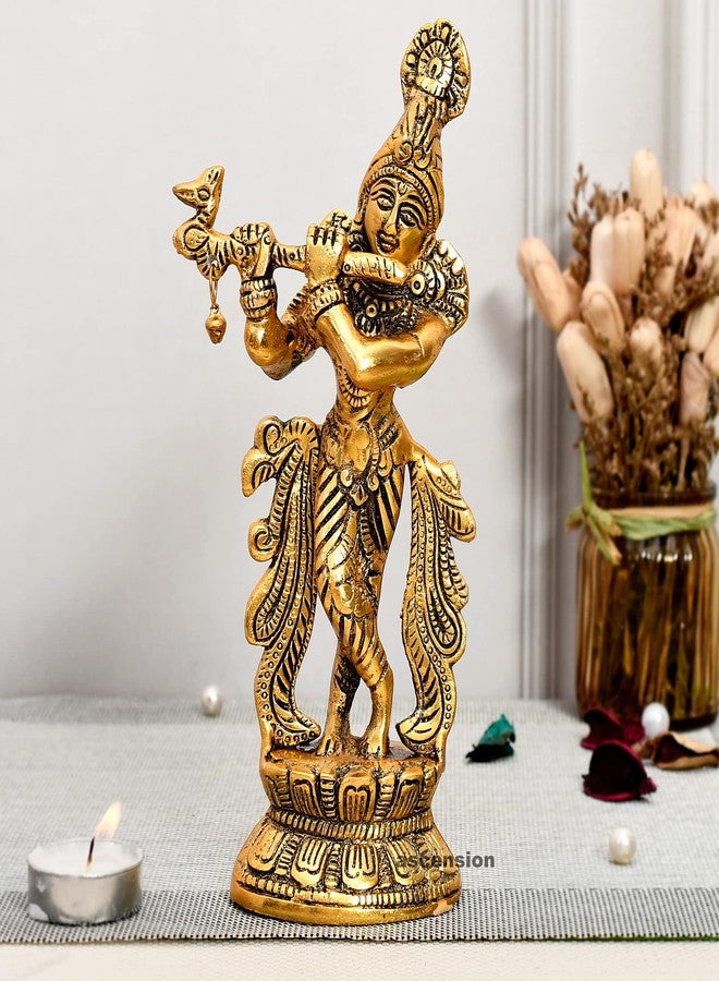 أسينشين تمثال كريشنا الصاعد وهو يعزف على الناي، قطعة فنية دينية من فاستو، مناسبة للمعبد، غرفة المعيشة، طاولة المكتب، وديكور المنزل، هدية مثالية. - Image 1